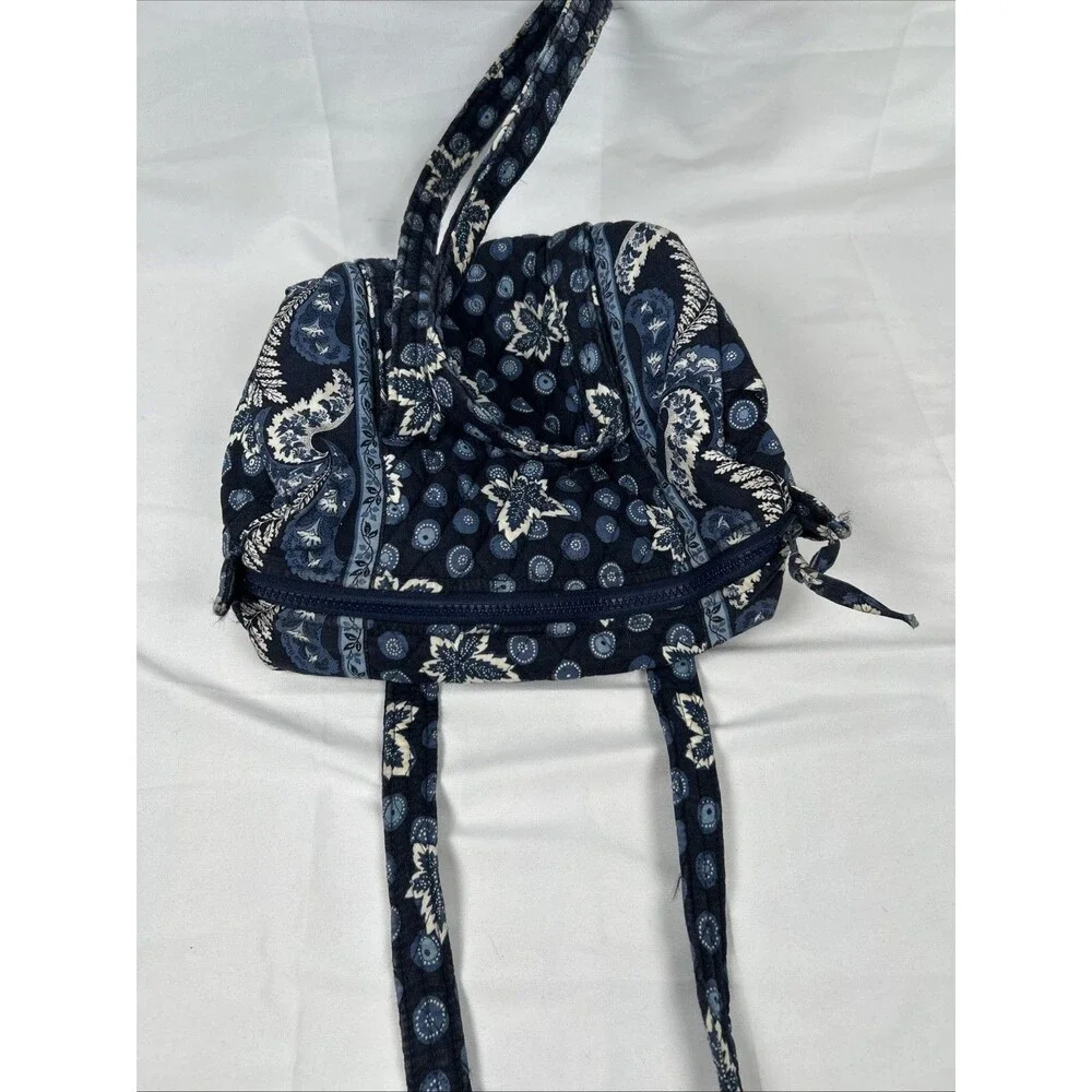 Vtg Vera Bradley Small Blue Duffel Bag Quilted Made in USA Leaf Paisley White
